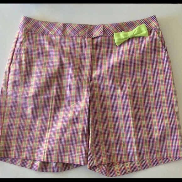 LADY HAGEN PURPLE NEON YELLOW PLAID GOLF SHORTS SIZE 8 NWT - Picture 1 of 8